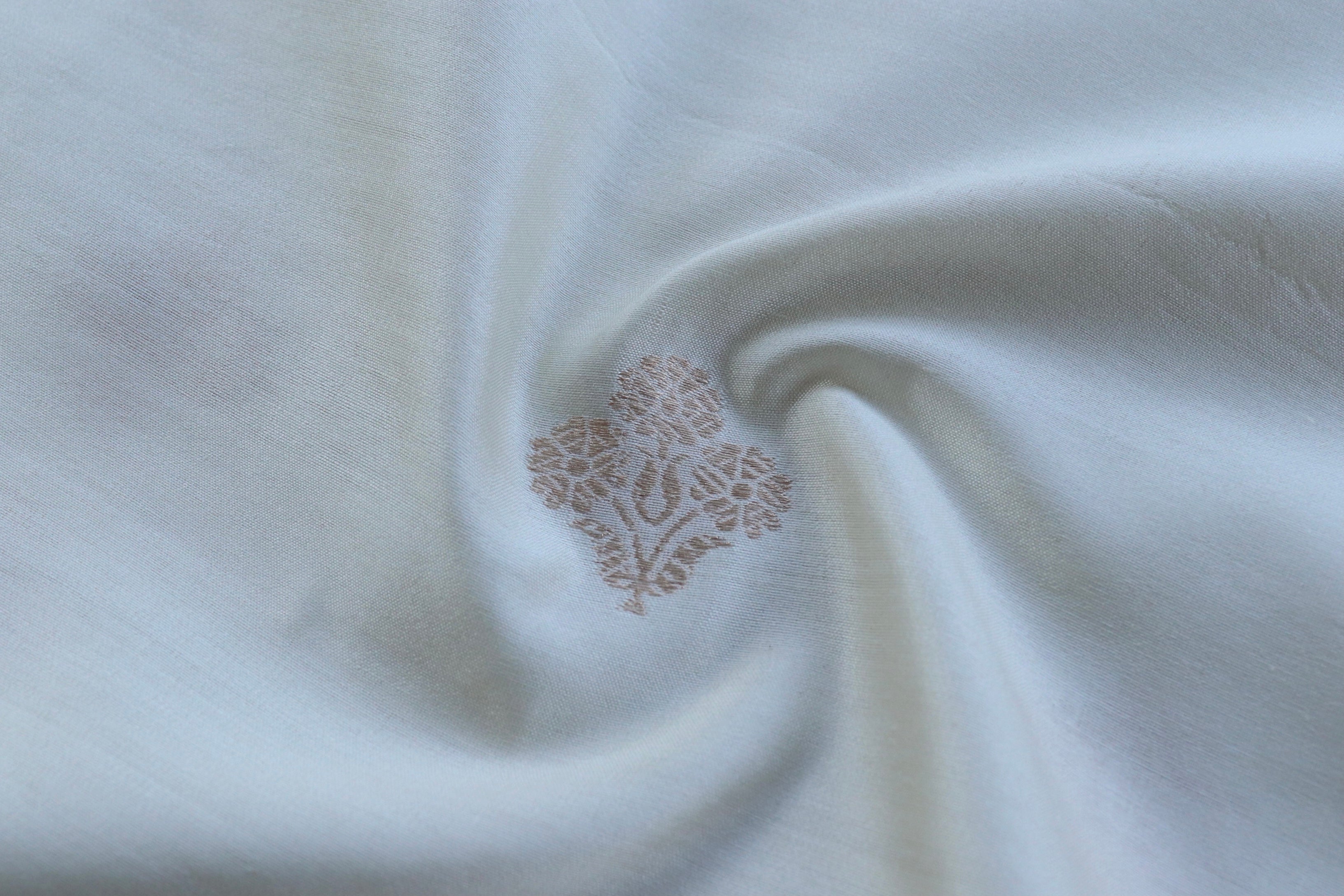 White Floral Motif Silk By Cotton Handloom Fabric Thaan