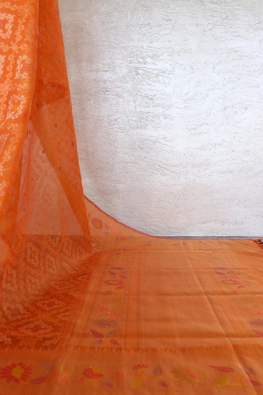 Bright Orange Kadhua Pure Kora Silk Handloom Banarasi Saree