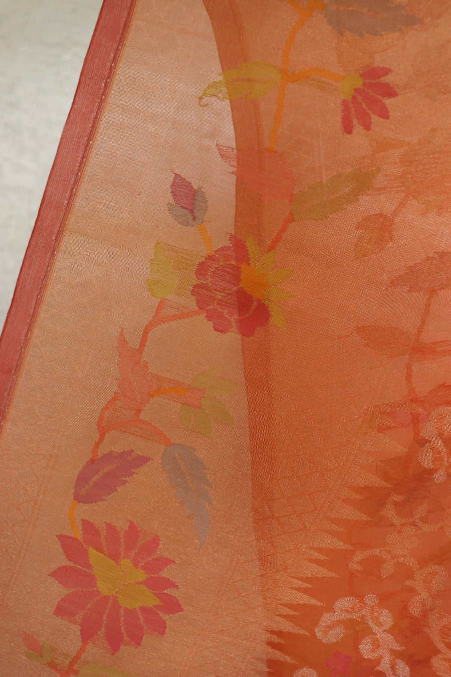 Bright Orange Kadhua Pure Kora Silk Handloom Banarasi Saree