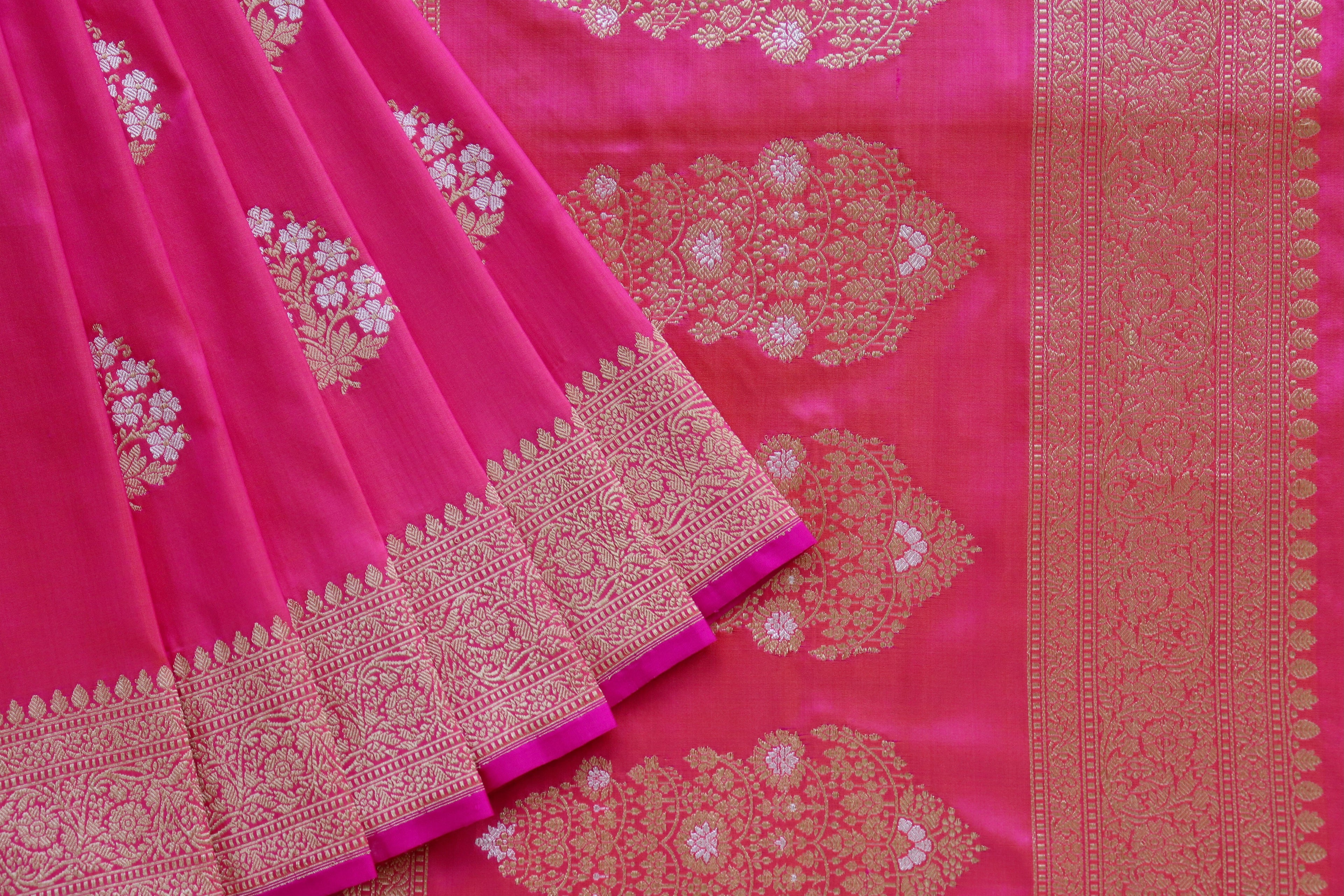 Rani Pink Phool Buta Pure Silk Handloom Banarasi Saree