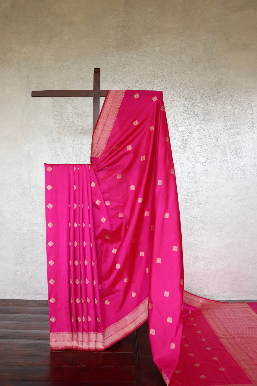 Rani Pink Kadhua Motif Pure Katan Silk Handloom Saree