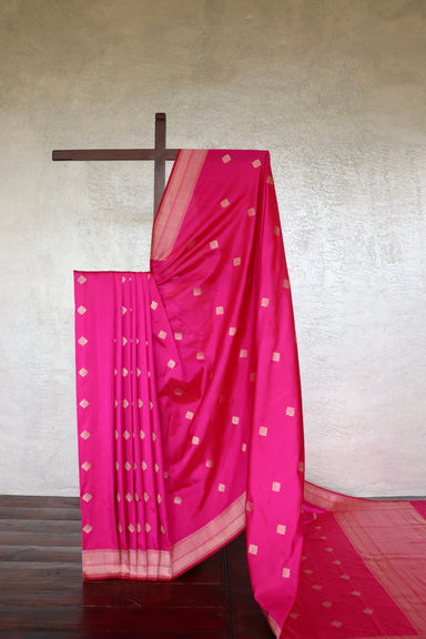 Rani Pink Butidar Banarsi Silk Saree | Handwoven
