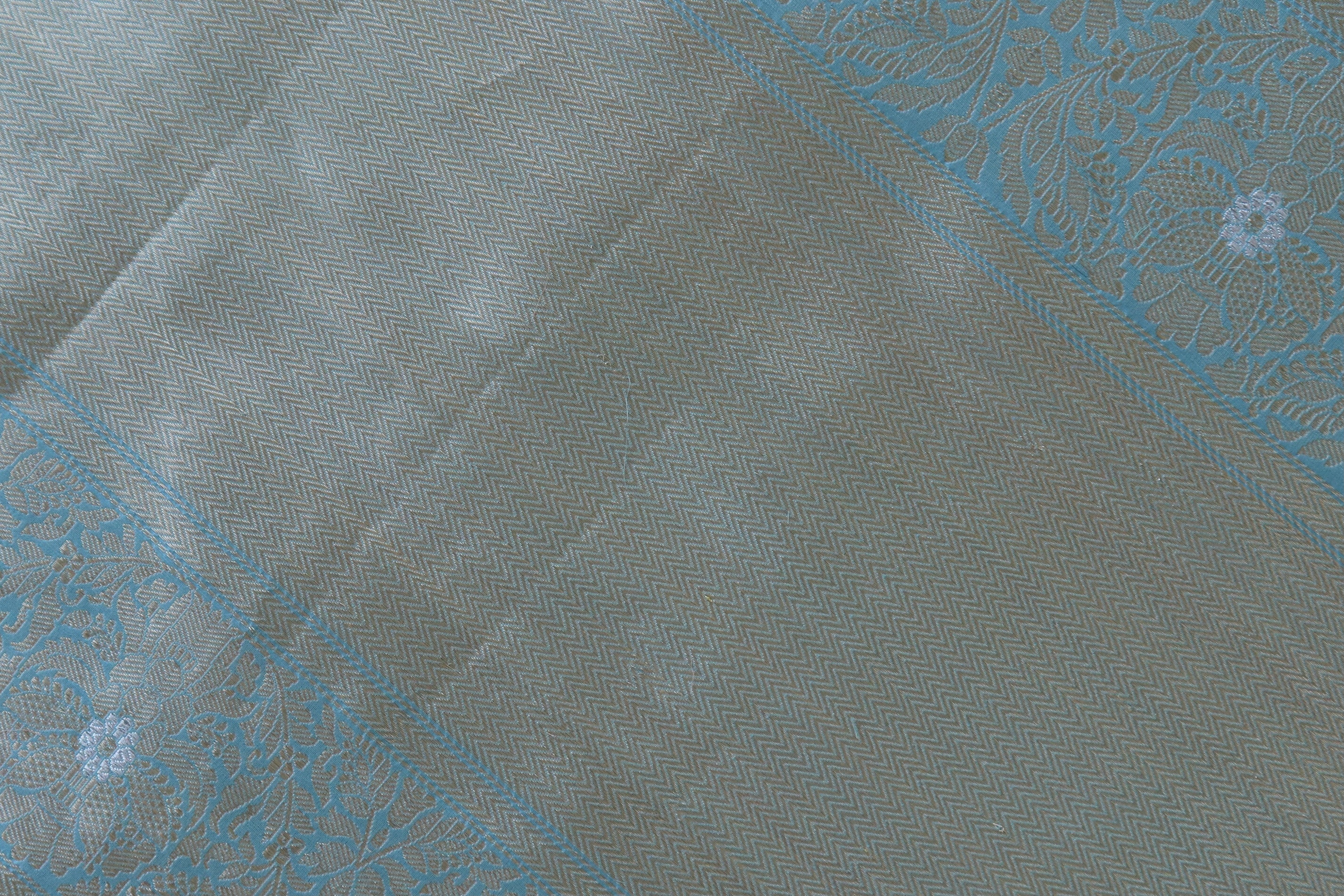 Sky Blue Jangla Pure Silk Handloom Banarasi Saree