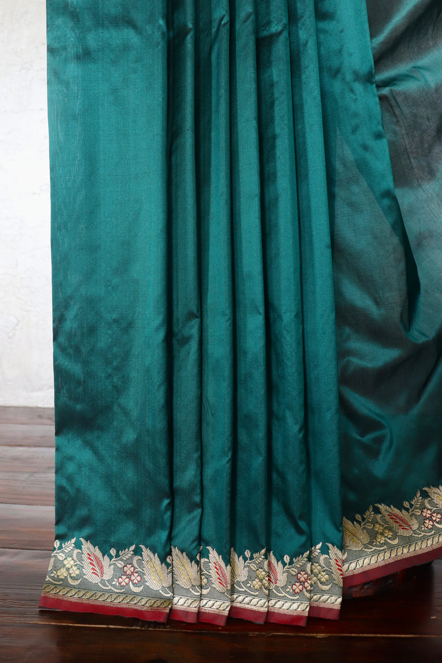 Deep Teal Banarsi Handwoven Silk Saree