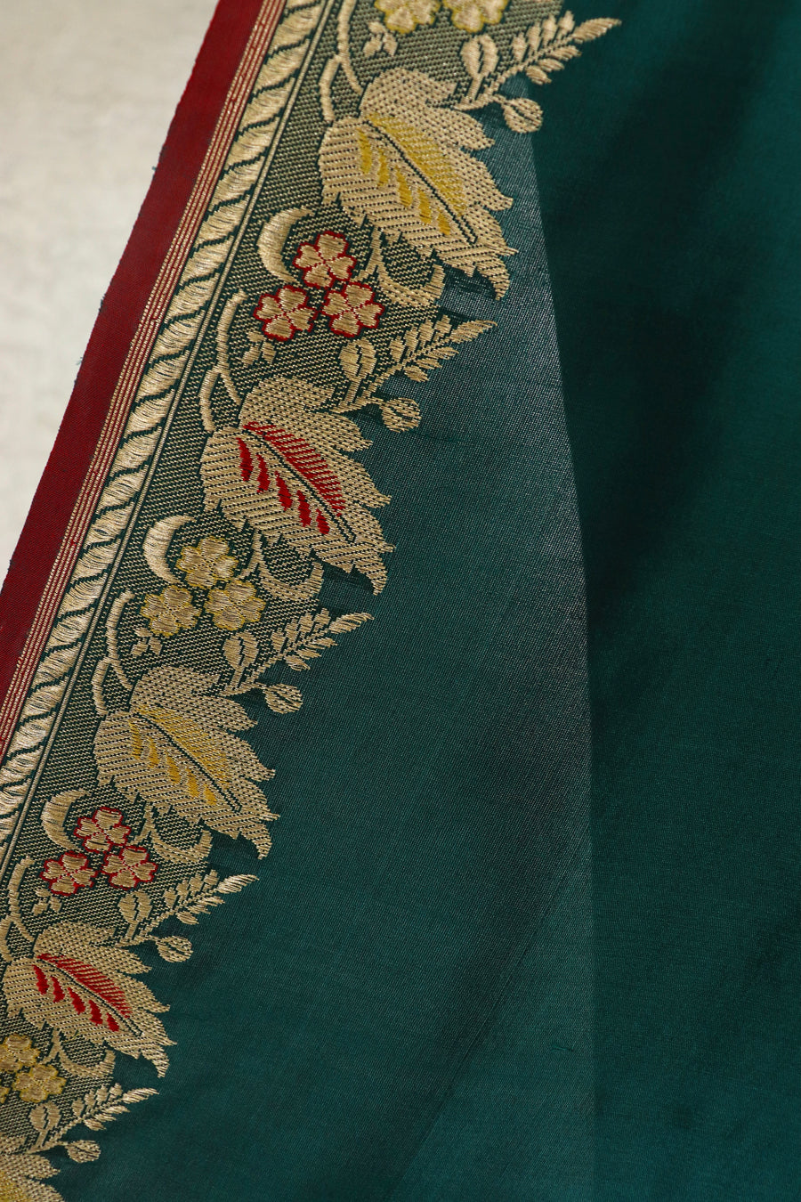 Deep Teal Banarsi Handwoven Silk Saree