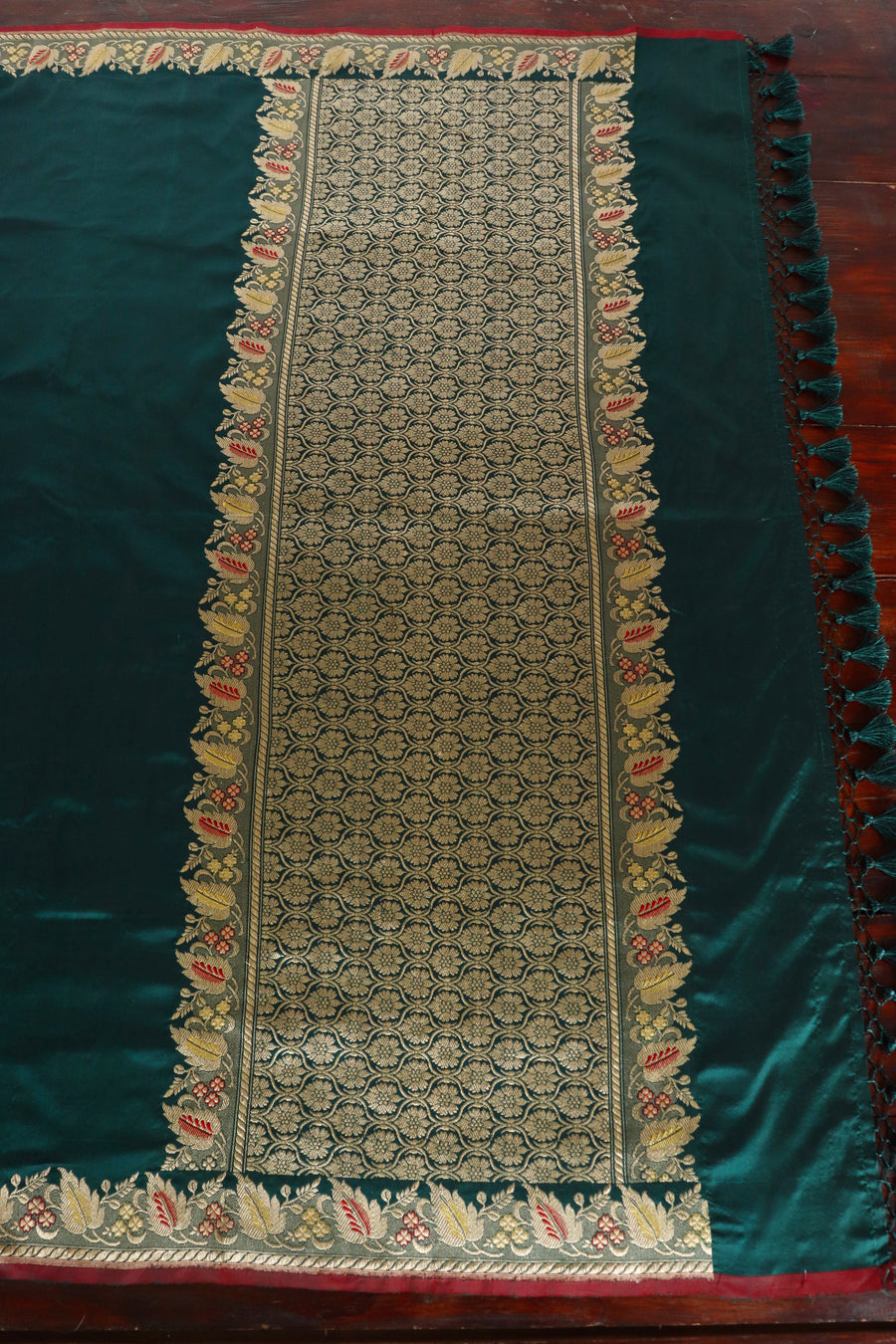 Deep Teal Banarsi Handwoven Silk Saree