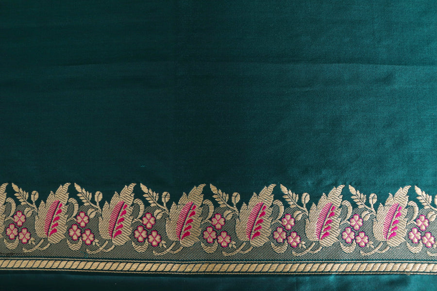 Deep Teal Banarsi Handwoven Silk Saree