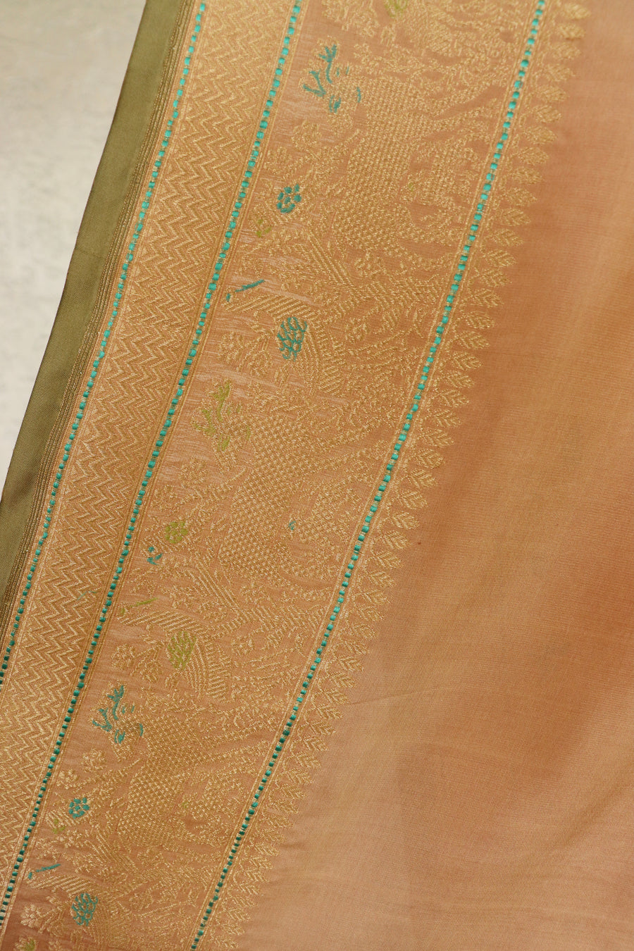 Blush Peach Bird Motif Kadhua Pure Silk Handloom Banarasi Saree