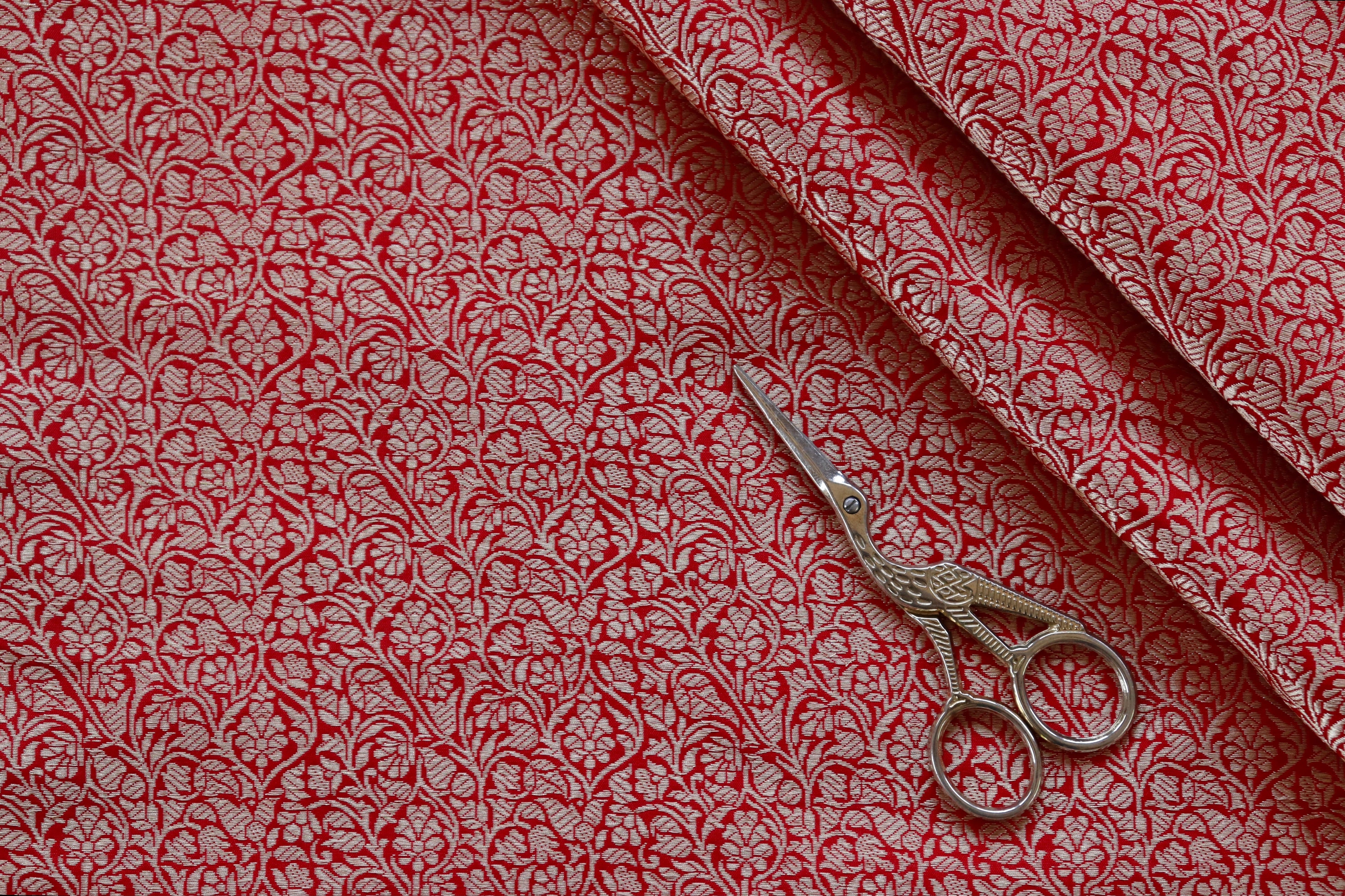 Red Tanchoi Pure Silk Handloom Banarasi Fabric Thaan