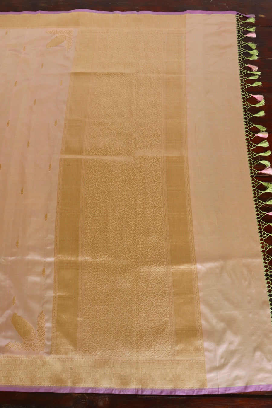 Peachy Pink Kairy Kuniya Pure Silk Handloom Banarsi Saree