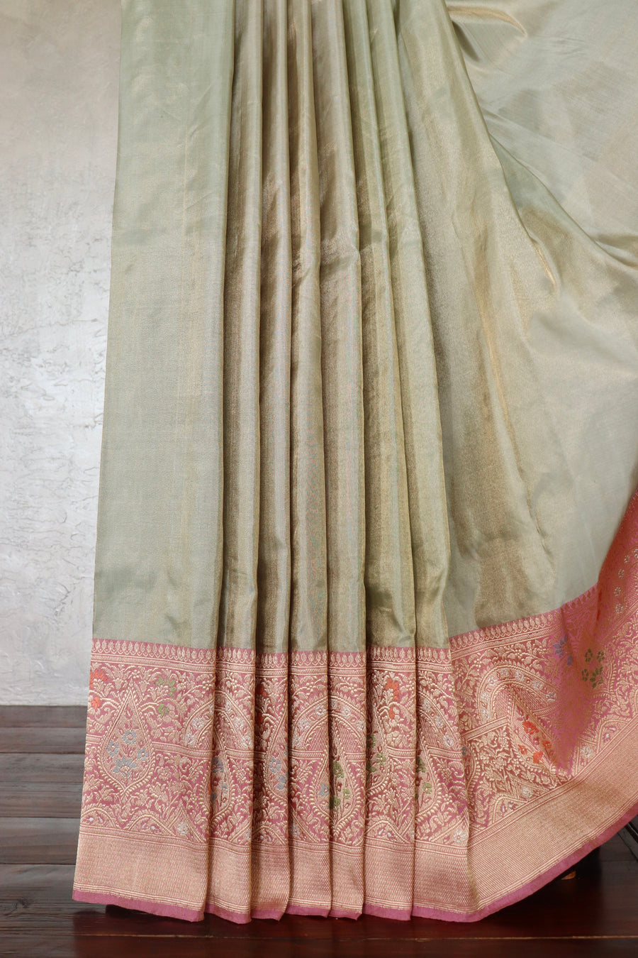 Pink With Sky Blue Tissue With Meenadar Silk Kadiyal Banarasi Saree