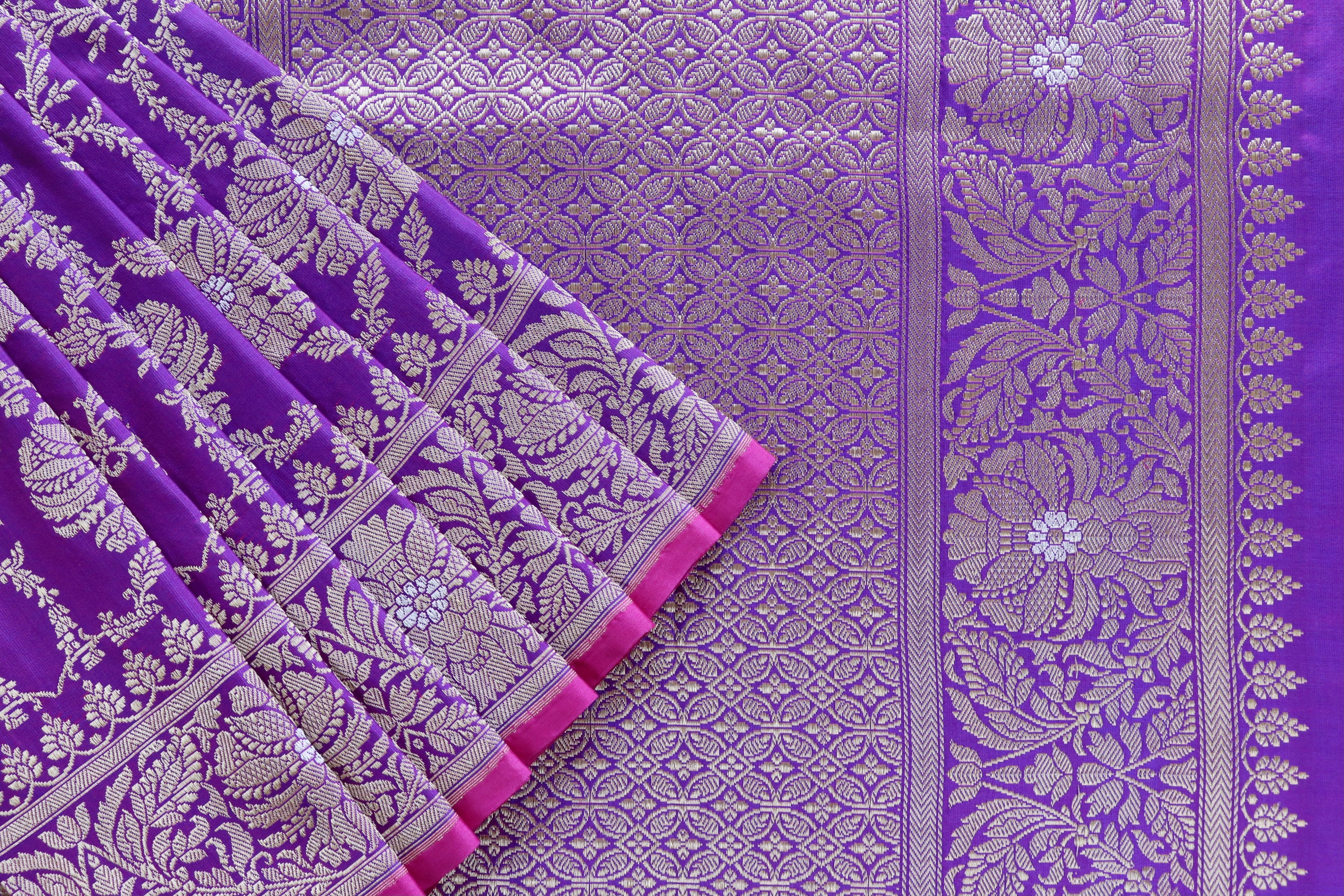 Purple Jangla Pure Silk Handloom Banarasi Saree