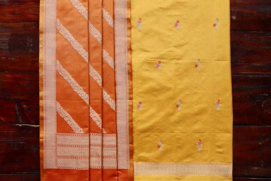 Marigold Meenadar Handwoven Banarsi Silk Suit