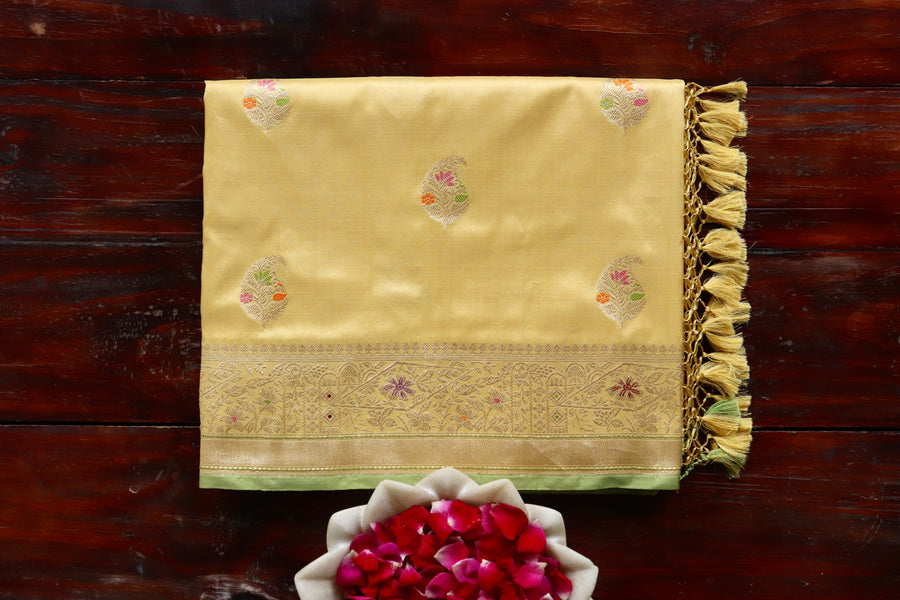 Light Lemon Kairy Pure Silk Handloom Banarasi Saree