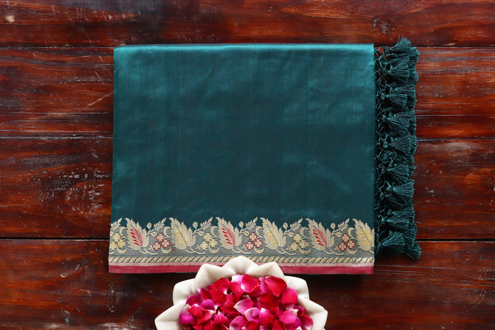 Deep Teal Banarsi Handwoven Silk Saree
