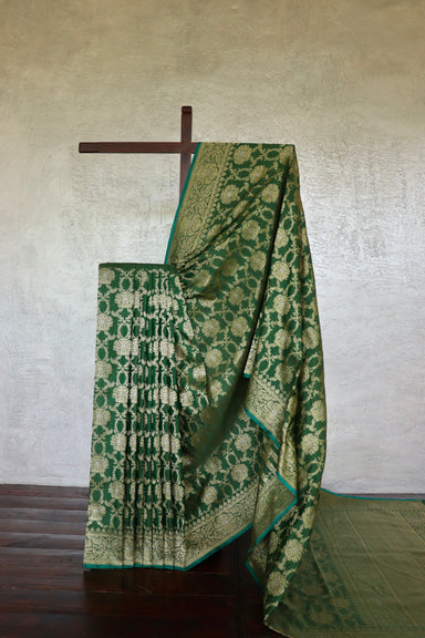 Green Chinar Pure Silk Banarasi Jangla Saree | Stuti Weaves