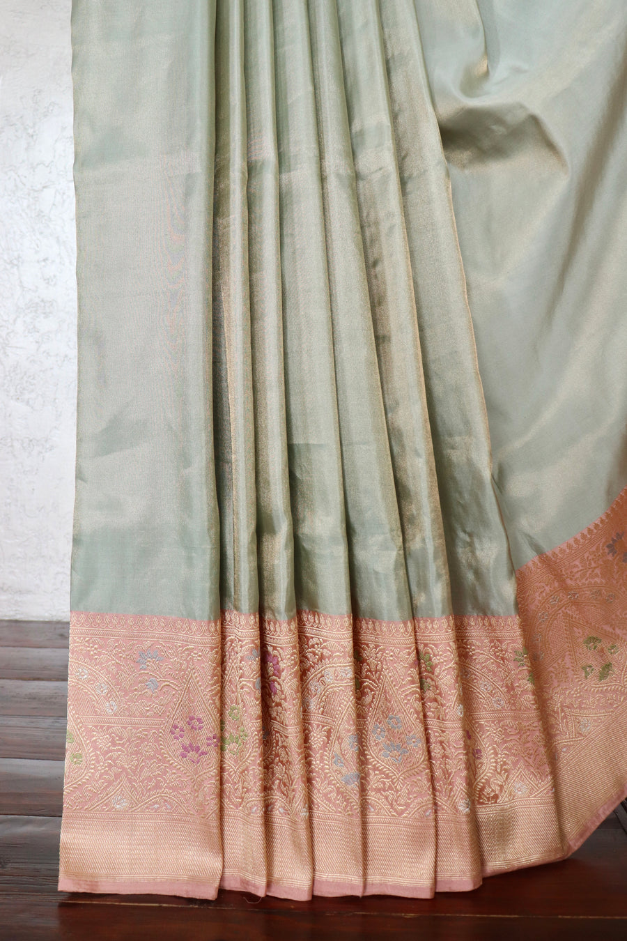 Sea Green & Pink Tissue With Meenadar Silk Kadiyal | Stuti Weaves