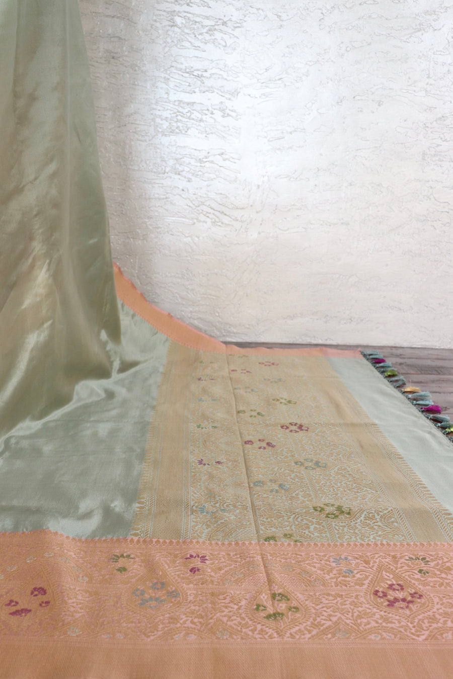 Sea Green & Pink Tissue With Meenadar Silk Kadiyal | Stuti Weaves