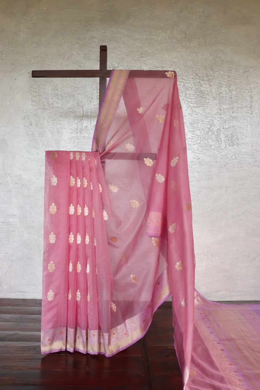 Pink Kadhua Pure Kora Silk Banarasi Saree | Stuti Weaves