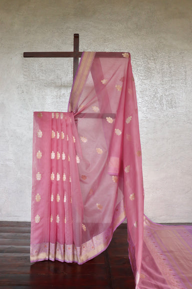 Pink Kadhua Pure Kora Silk Banarasi Saree | Stuti Weaves