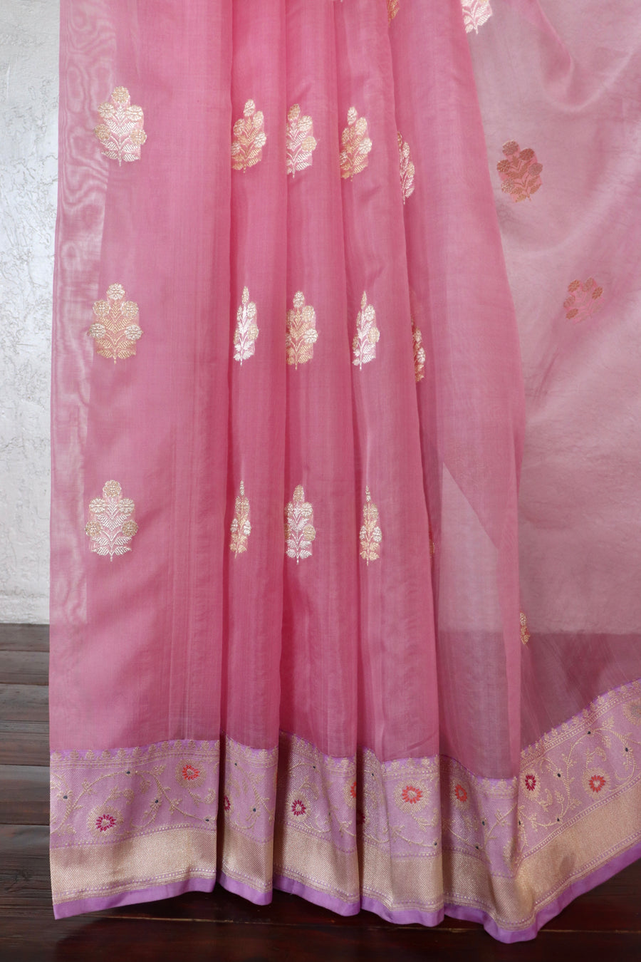Pink Kadhua Pure Kora Silk Banarasi Saree | Stuti Weaves