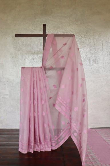 Pink Resham Kadhua Pure Kora Silk Saree | Stuti Weaves