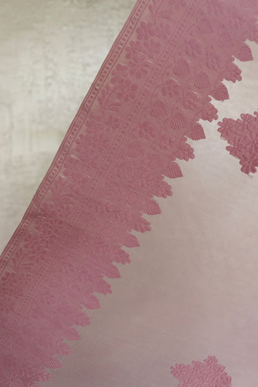 Pink Resham Kadhua Pure Kora Silk Saree | Stuti Weaves
