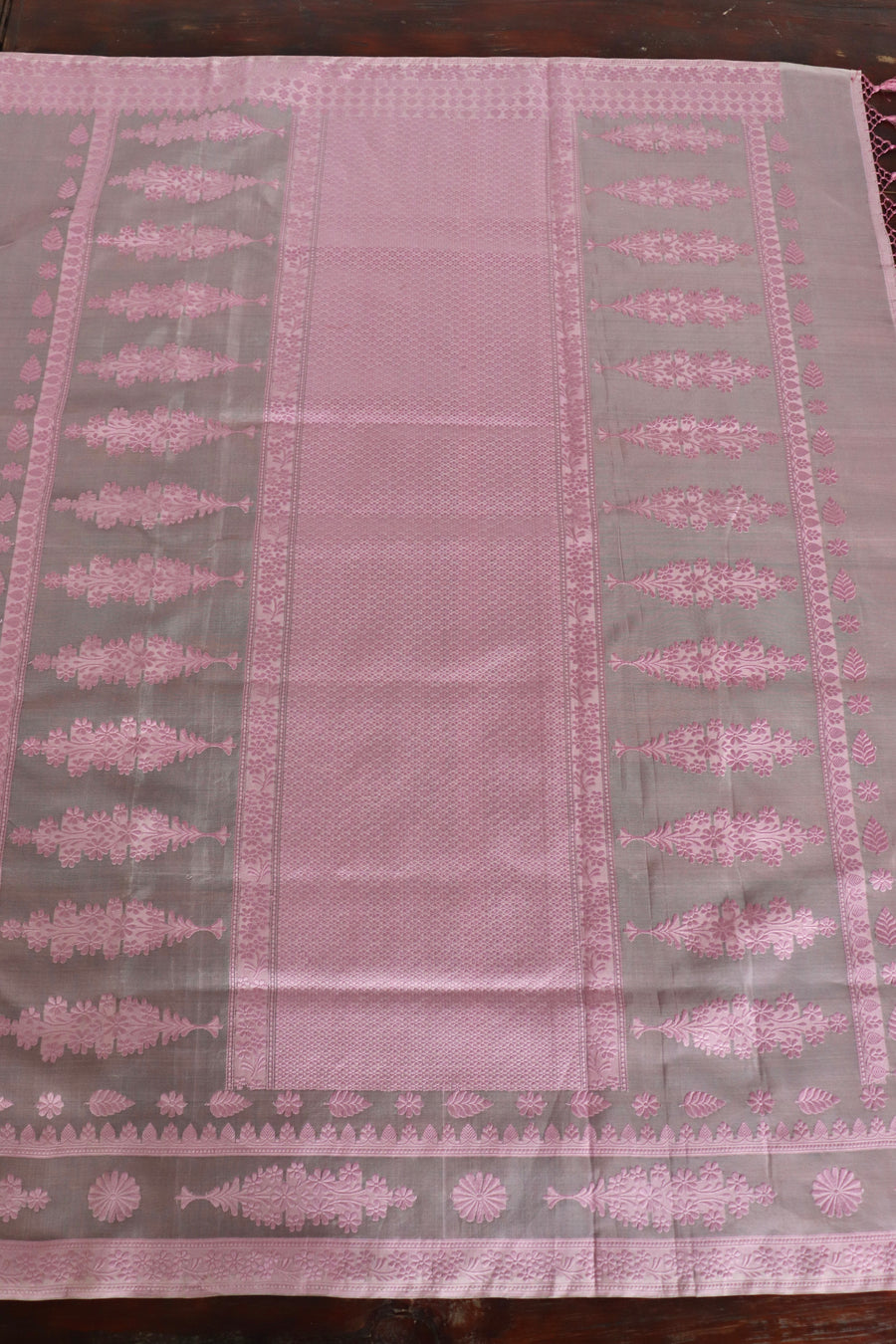 Pink Resham Kadhua Pure Kora Silk Saree | Stuti Weaves