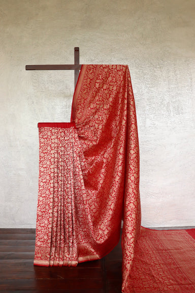 Red Shikargah Pure Silk Banarasi Saree | Stuti Weaves