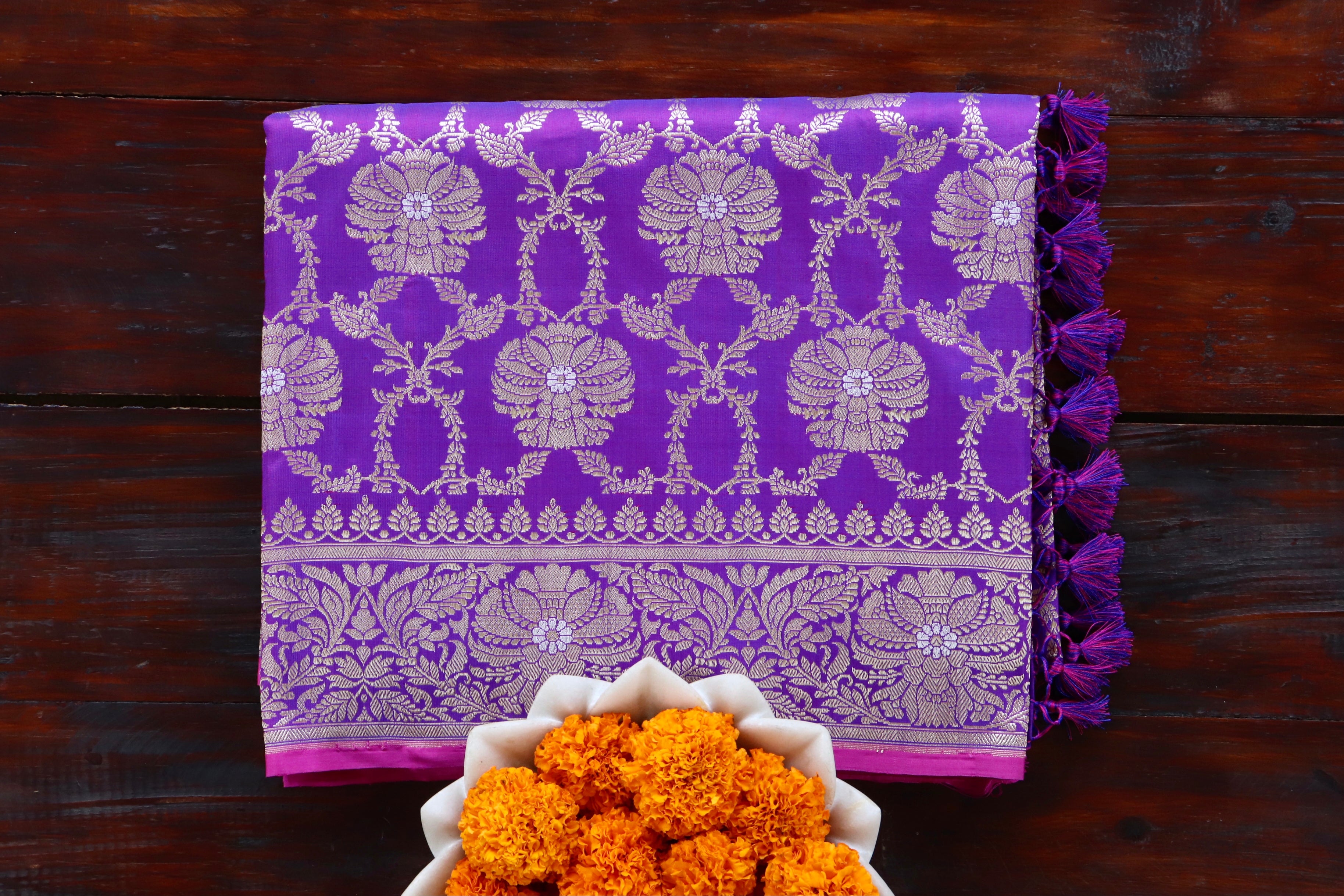 Purple Jangla Pure Silk Handloom Banarasi Saree