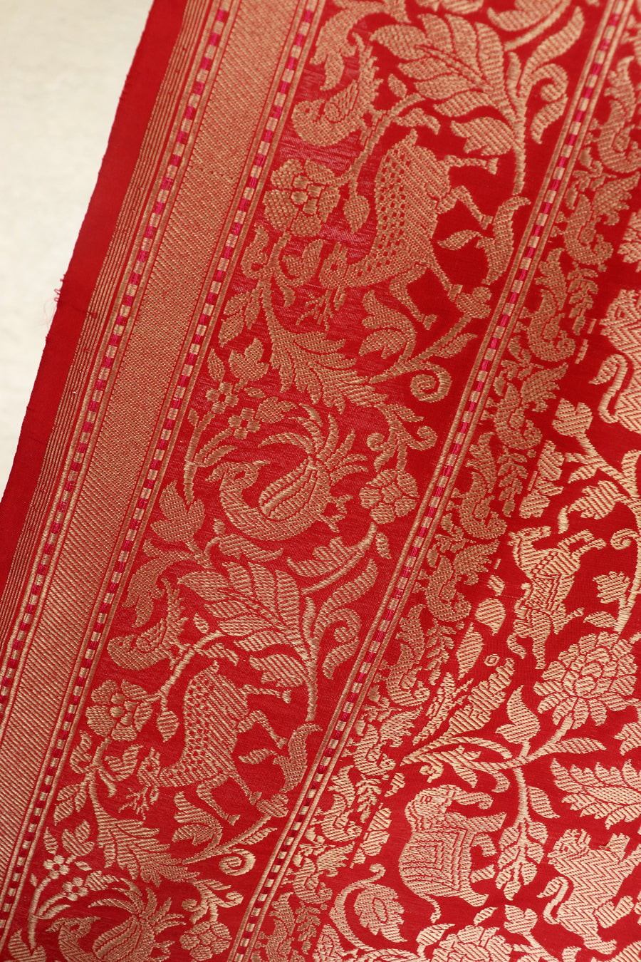 Red Shikargah Pure Silk Handloom Banarasi Saree