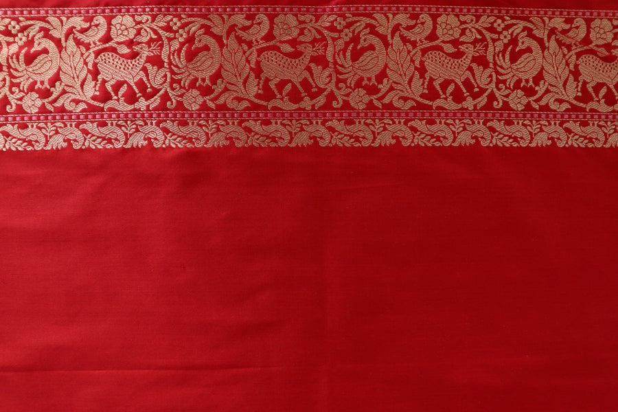 Red Shikargah Pure Silk Handloom Banarasi Saree
