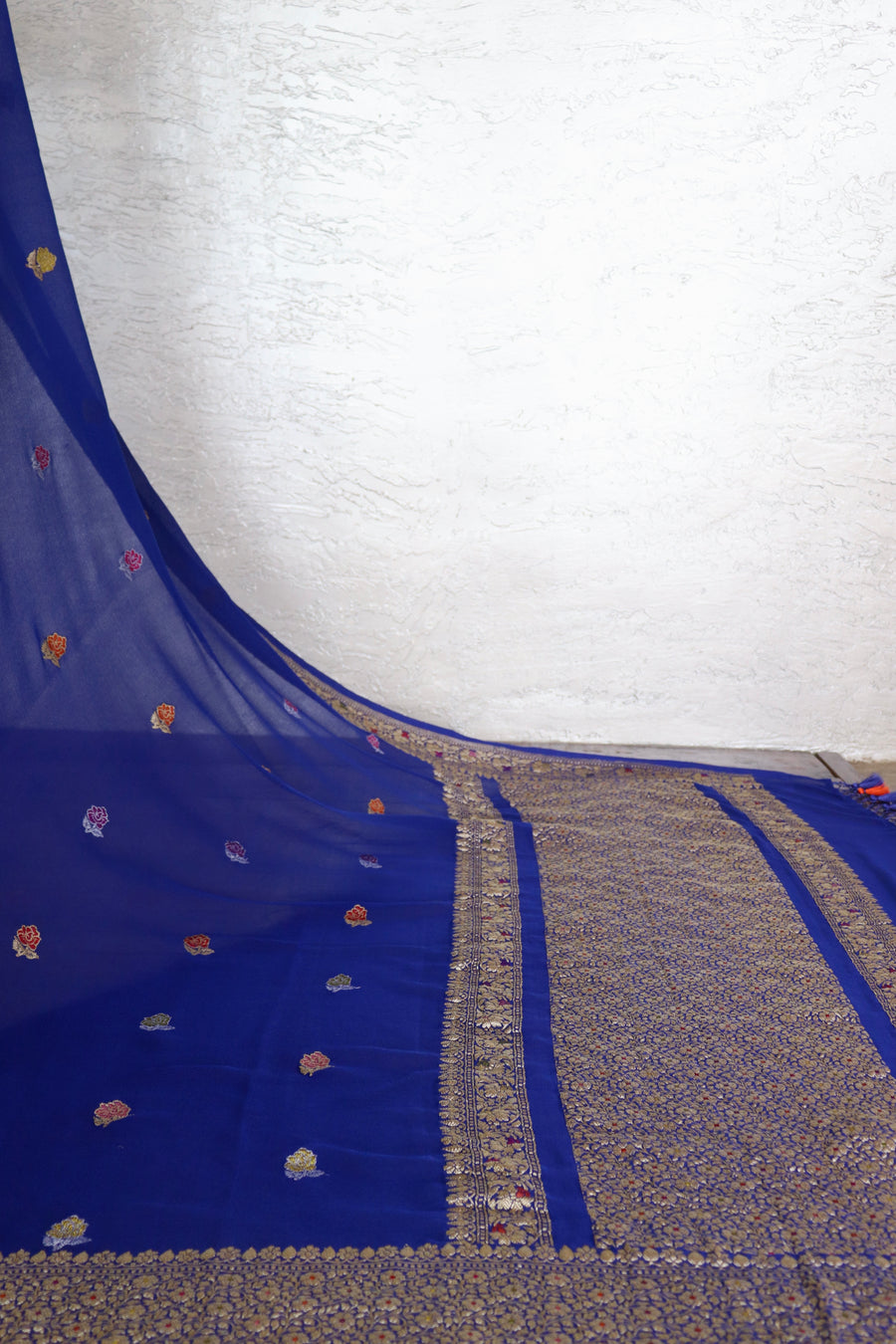 Royal Blue Rose Buti Banarsi Georgette Silk Saree