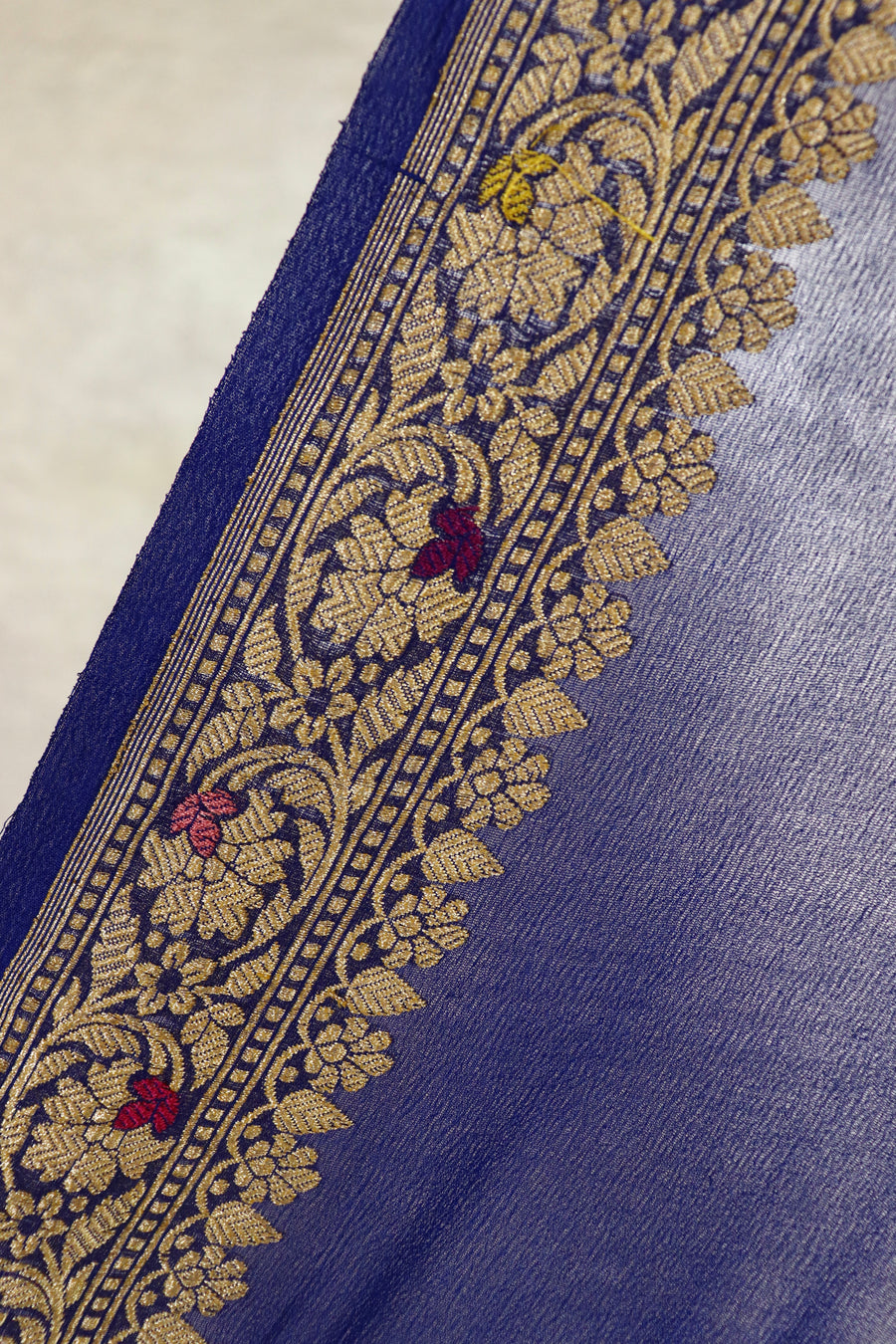 Royal Blue Rose Buti Banarsi Georgette Silk Saree
