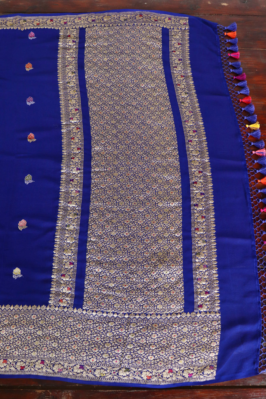 Royal Blue Rose Buti Banarsi Georgette Silk Saree