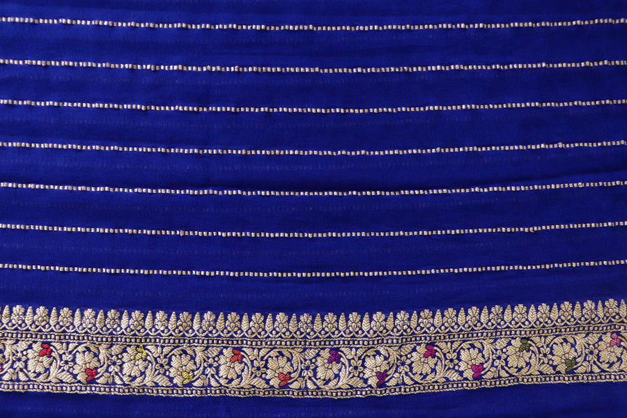Royal Blue Rose Buti Banarsi Georgette Silk Saree