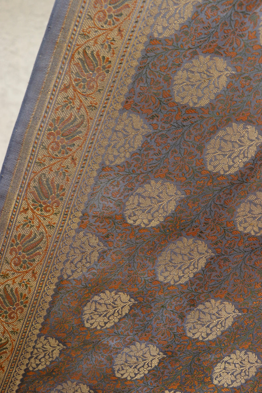 Grey Jamawar Tanchoi Satin Silk Saree