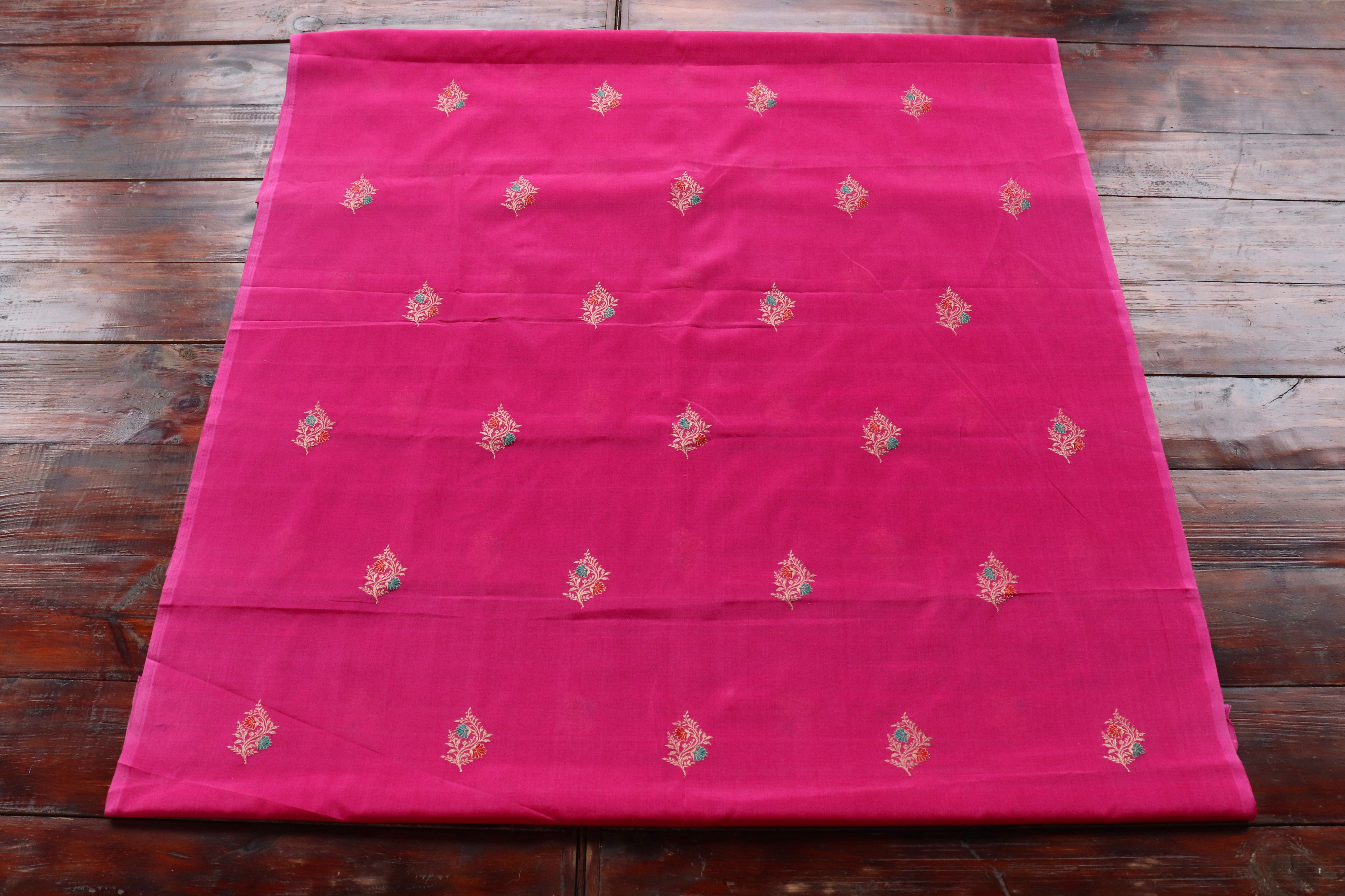 Rani Pink Meenakari Buti Banarsi Silk Suit Set