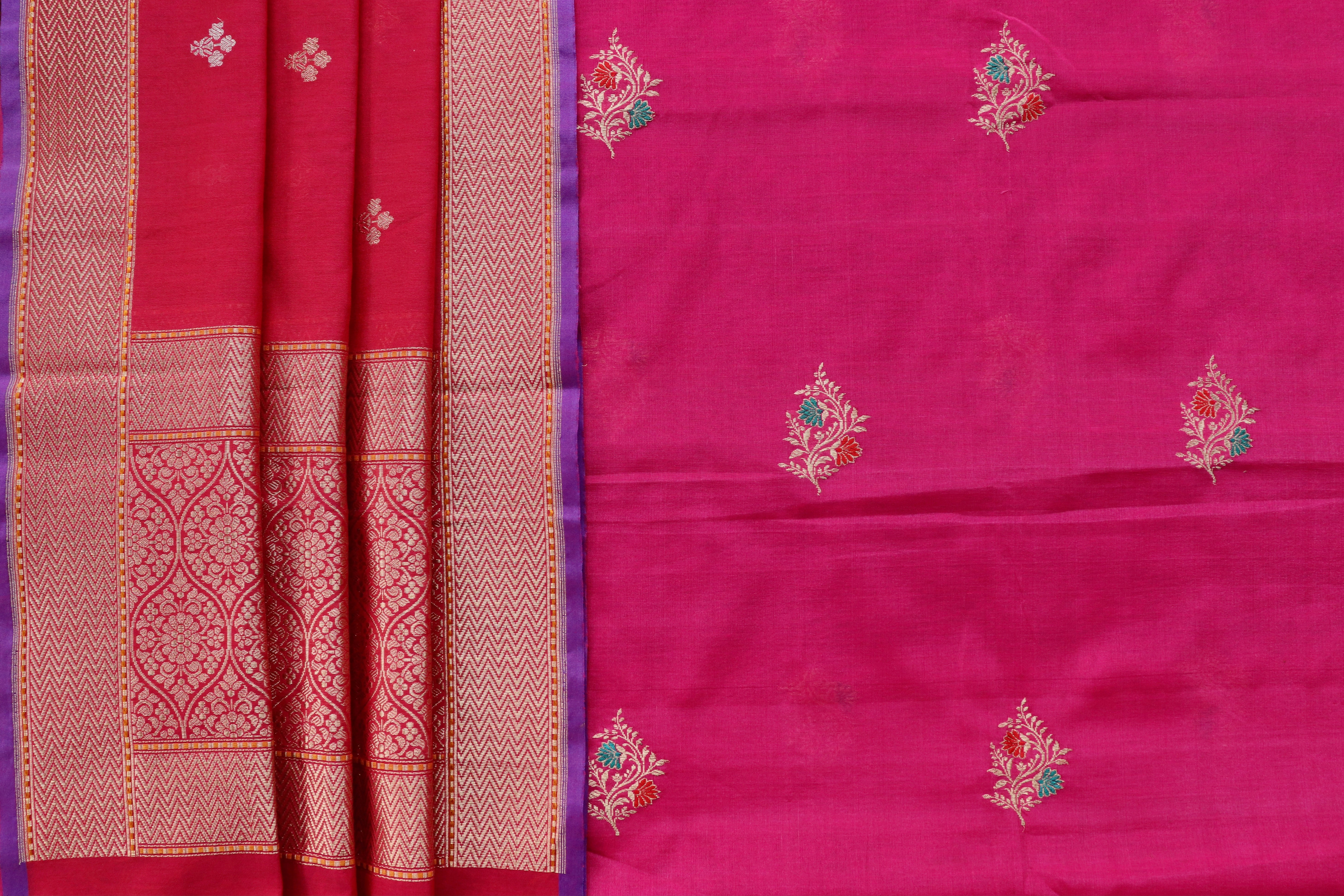 Rani Pink Meenakari Buti Banarsi Silk Suit Set