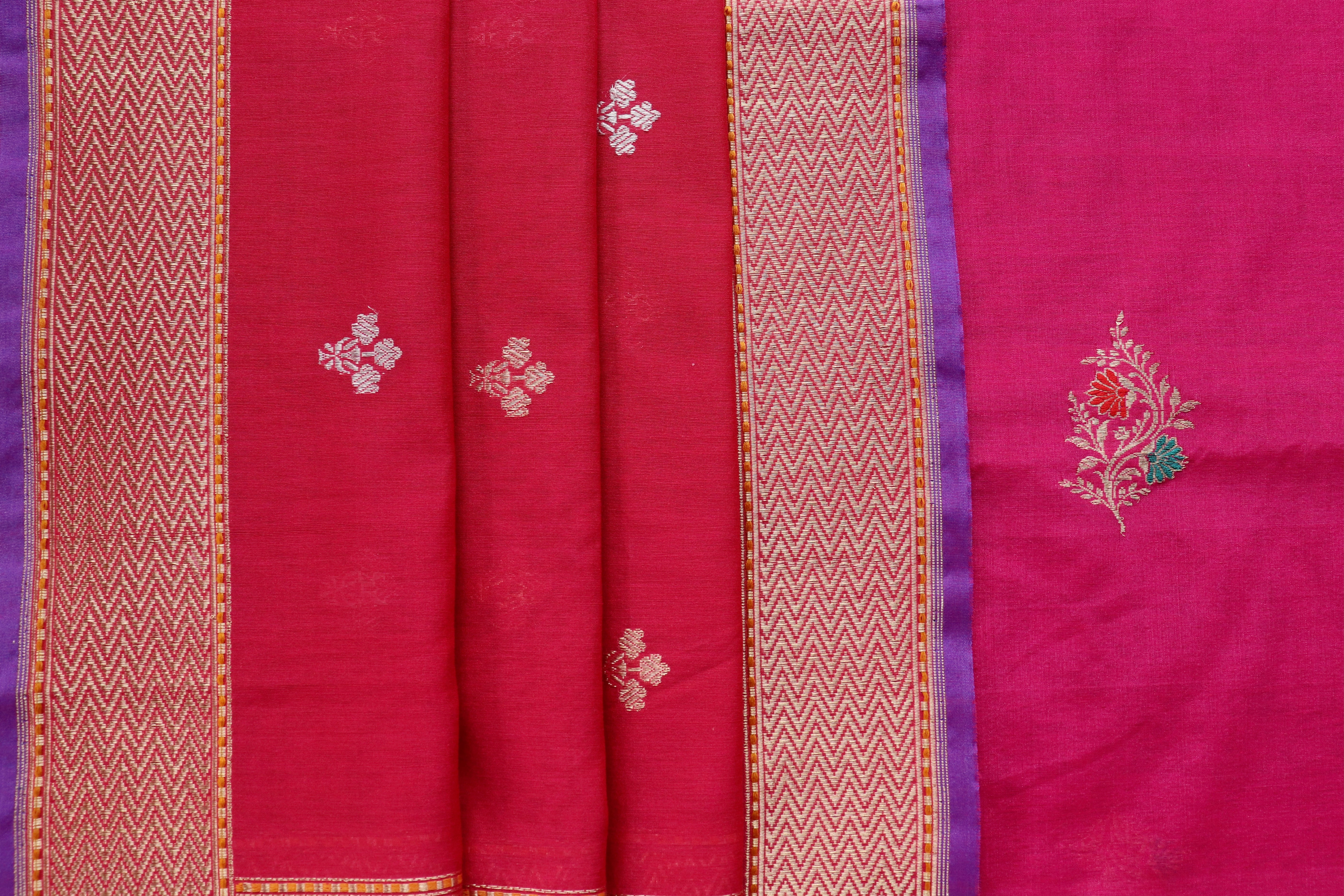 Rani Pink Meenakari Buti Banarsi Silk Suit Set