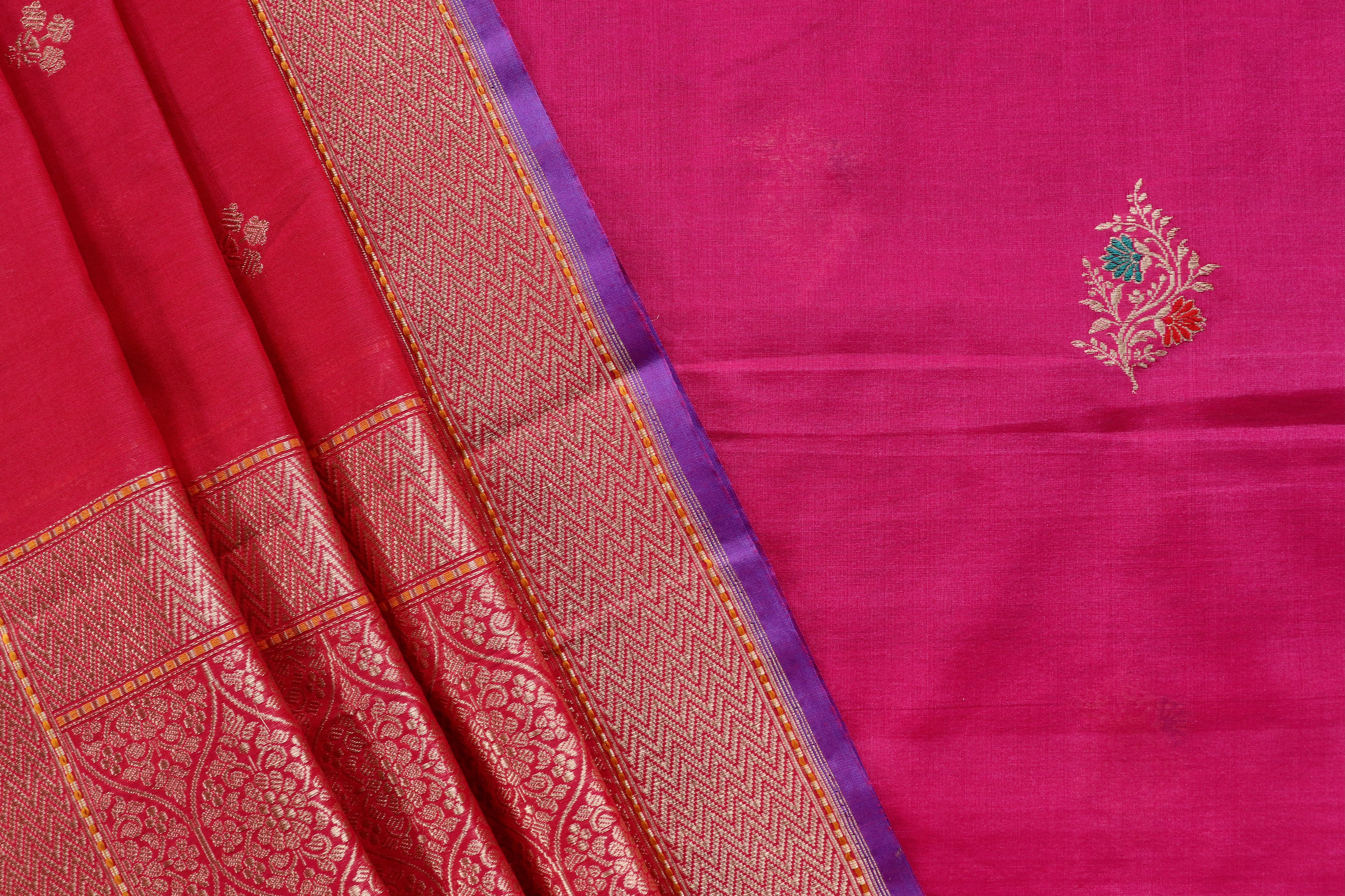 Rani Pink Meenakari Buti Banarsi Silk Suit Set