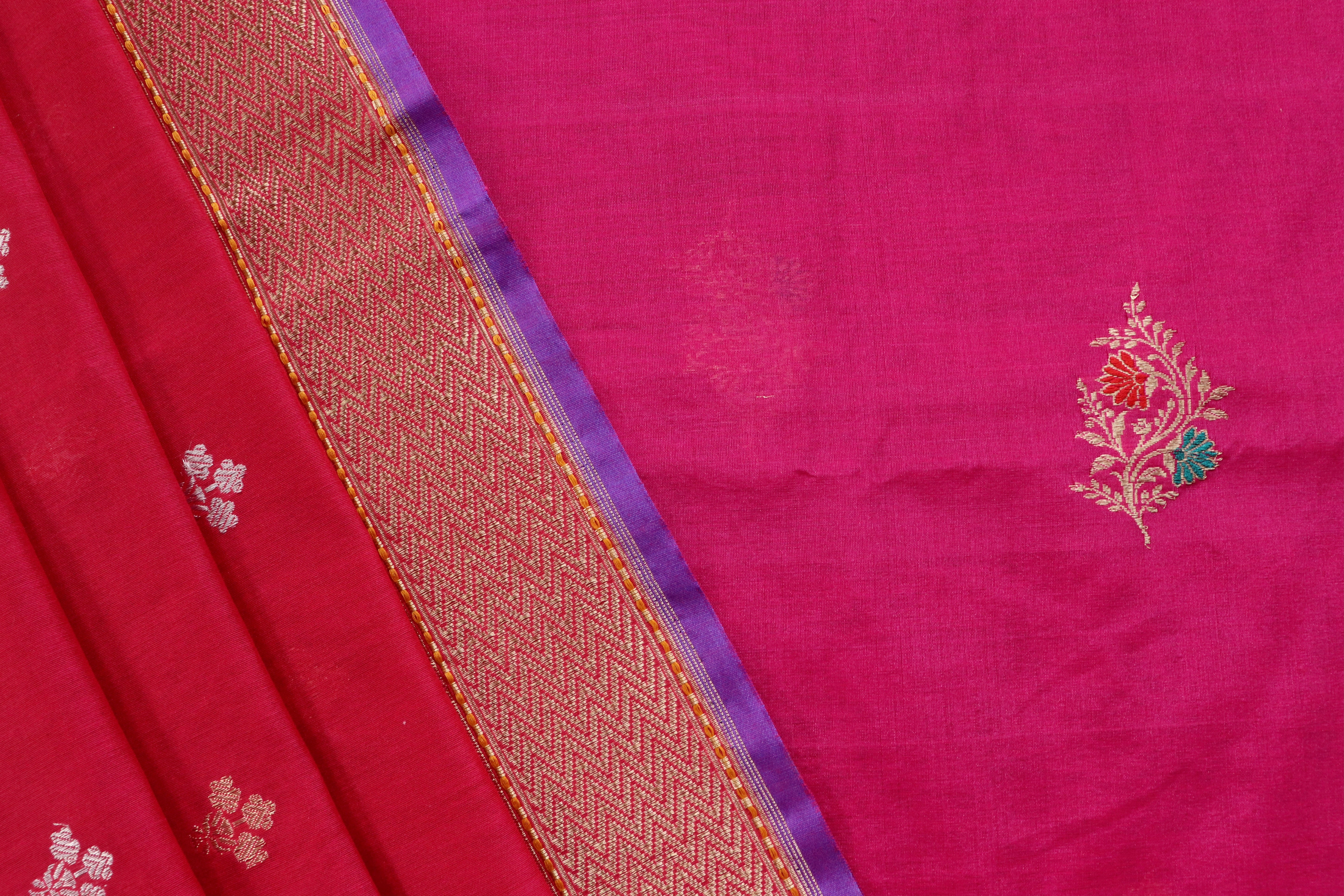 Rani Pink Meenakari Buti Banarsi Silk Suit Set