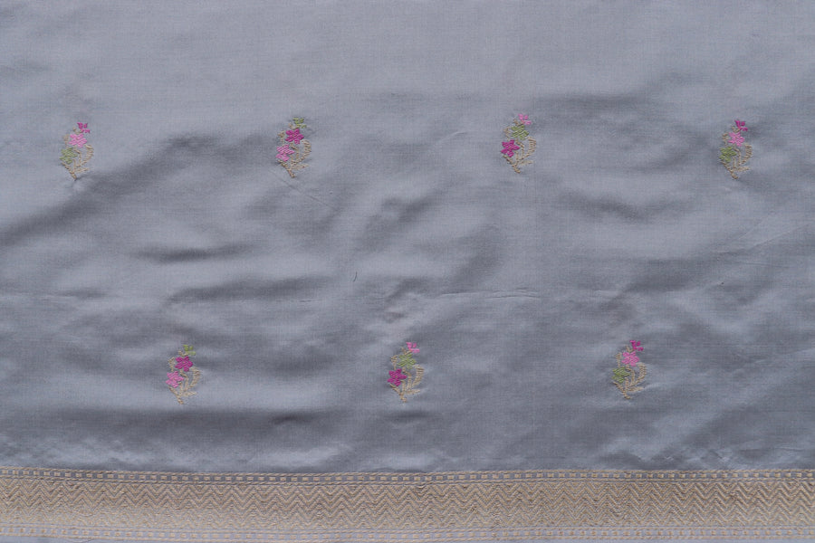 Dove Grey Meenakari Buti Banarsi Silk Suit Set