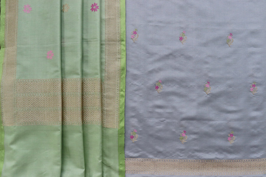 Dove Grey Meenakari Buti Banarsi Silk Suit Set