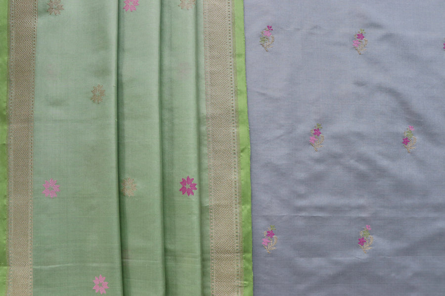 Dove Grey Meenakari Buti Banarsi Silk Suit Set