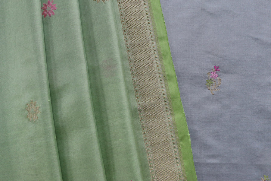 Dove Grey Meenakari Buti Banarsi Silk Suit Set