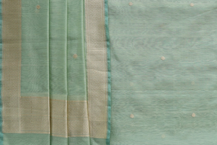 Light Green Zari Yoke Silk Handloom Banarasi Suit Set