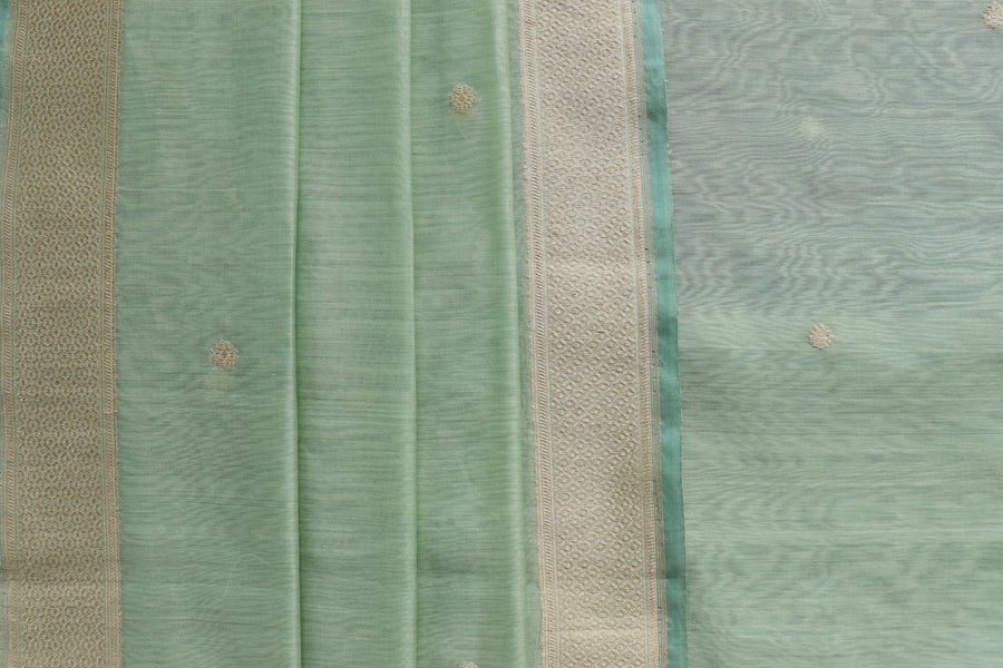 Light Green Zari Yoke Silk Handloom Banarasi Suit Set