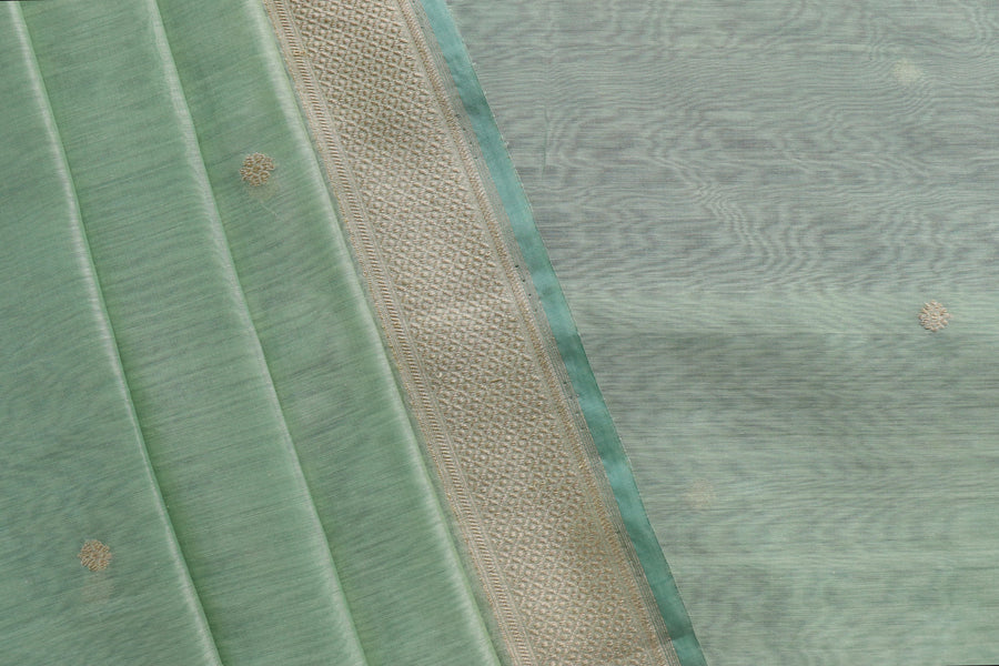 Light Green Zari Yoke Silk Handloom Banarasi Suit Set