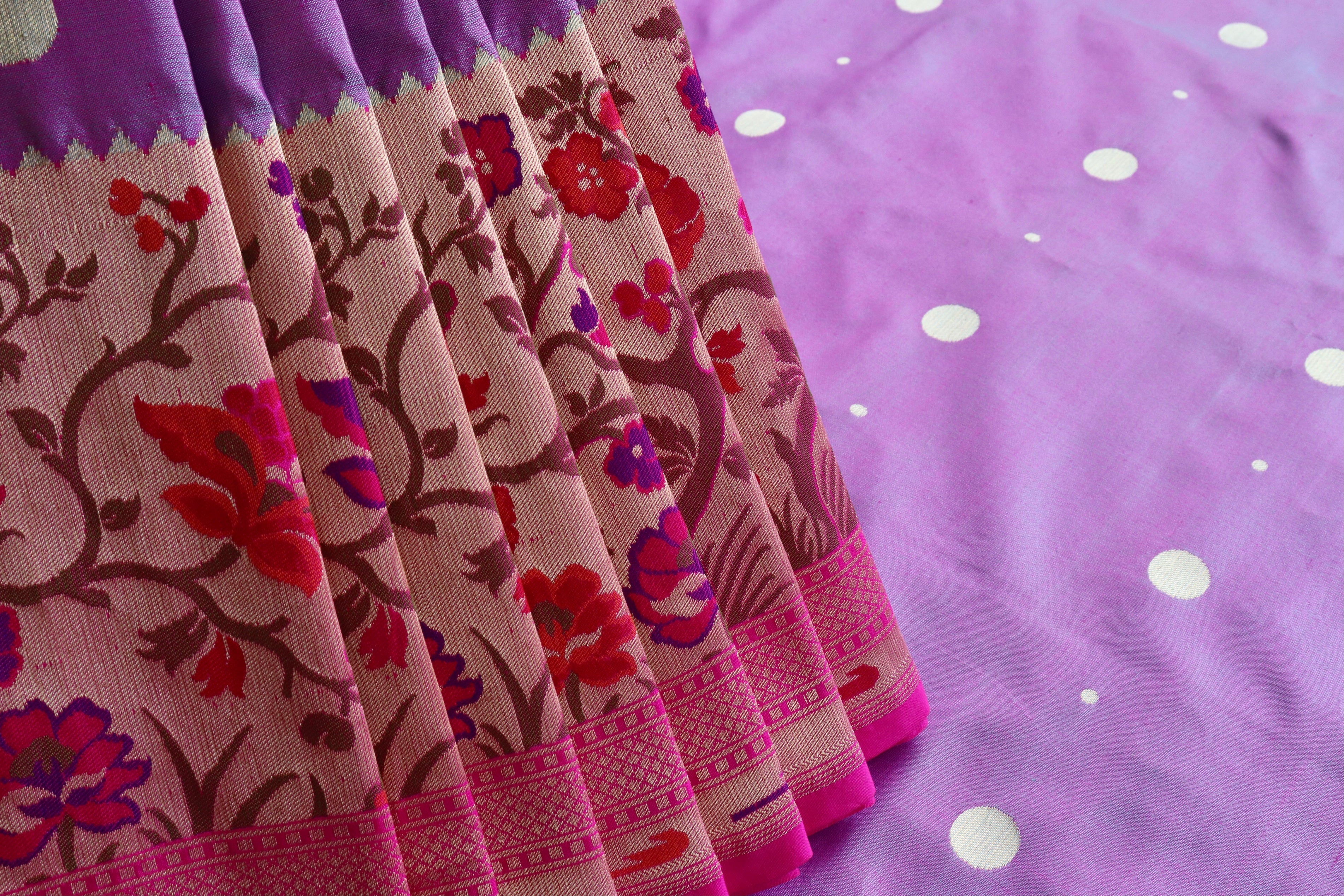 Purple & Pink Meenadar Silk Kadiyal Banarasi Saree